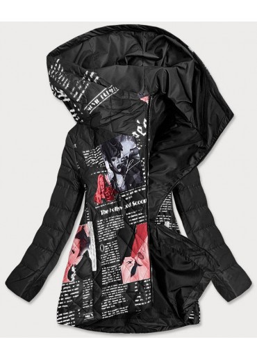 Čierna dámska prešívaná bunda s kapucňou
