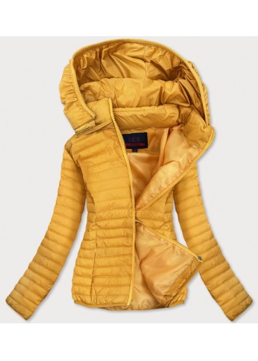 Žltá prešívaná dámska bunda s kapucňou