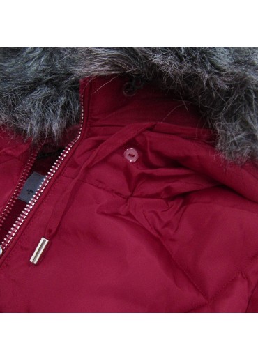 Bordovo červená prešívaná bunda s kožušinou