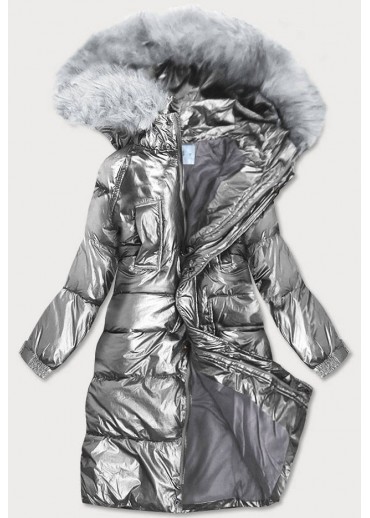 Sivá metalická zimná bunda