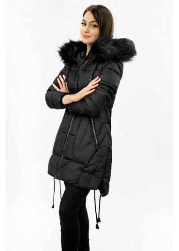 Čierna prešívaná bunda s kapucňou