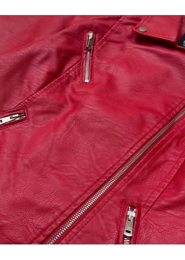 Červená dámska koženková bunda