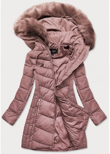 Ružová prešívaná bunda s kapucňou