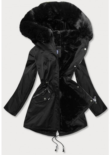 Čierna dámska zimná bunda s kapucňou
