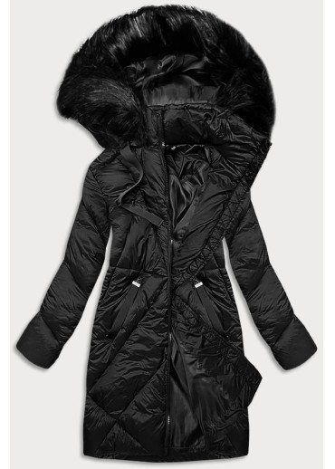 Čierna dlhá bunda s kapucňou