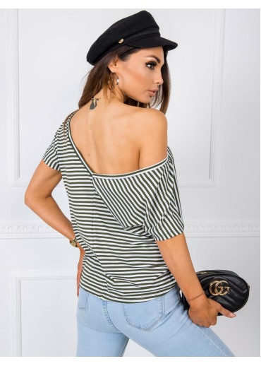 Khaki zelené pruhované tričko