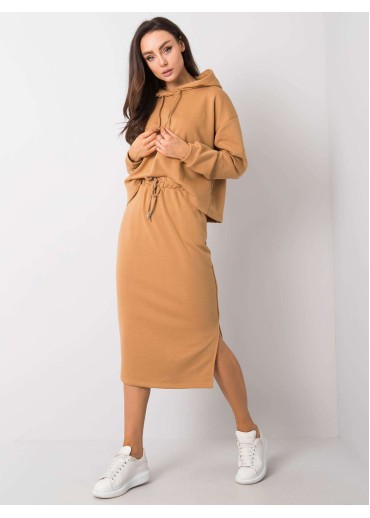 Karamelovo hnedá teplákova súprava so sukňou