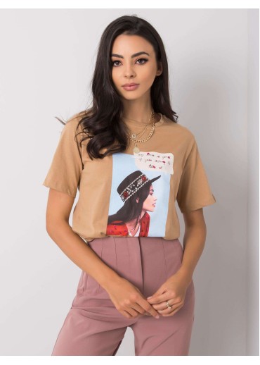 Béžovo hnedé bavlnené tričko