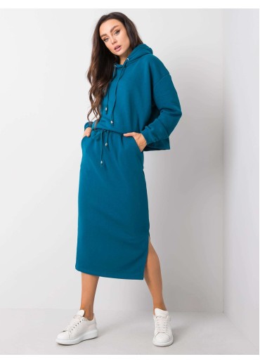 Azúrovo modrá teplákova súprava so sukňou