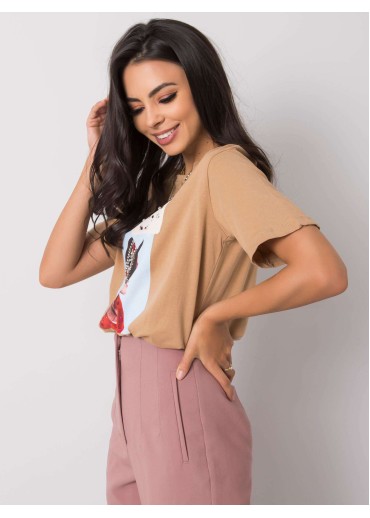 Béžovo hnedé bavlnené tričko