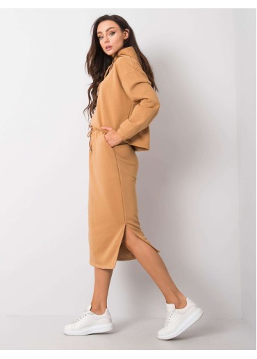 Karamelovo hnedá teplákova súprava so sukňou
