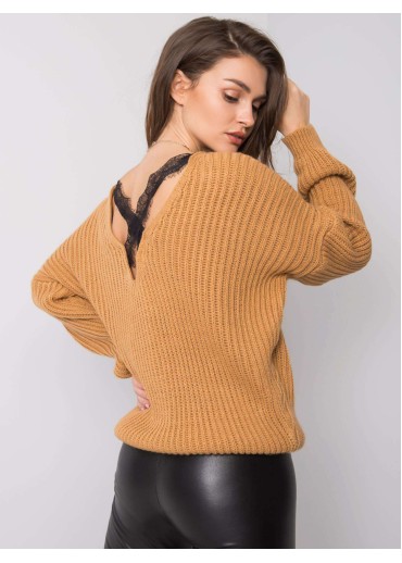 Hnedý pulóver s čipkou