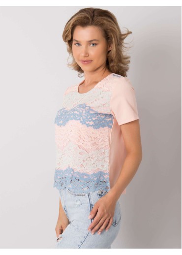 Broskyňovo ružové tričko s čipkou