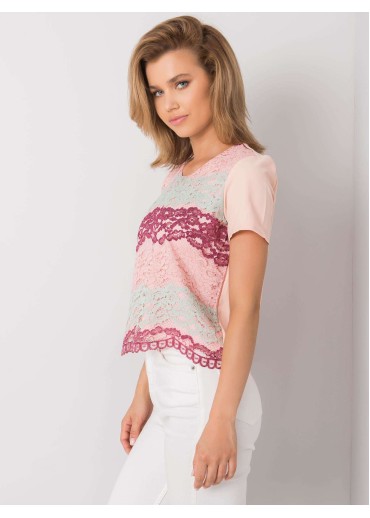 Broskyňovo ružové tričko s čipkou