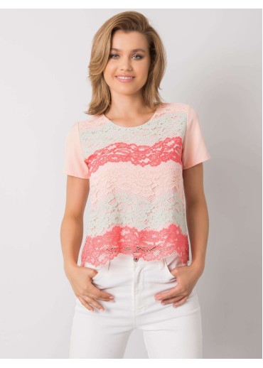 Broskyňovo ružové tričko s čipkou