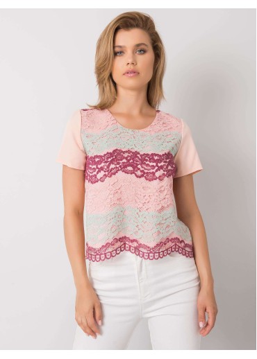 Broskyňovo ružové tričko s čipkou