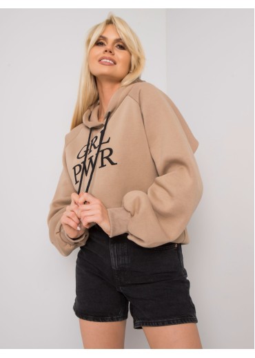 Béžovo hnedá oteplená mikina s kapucňou