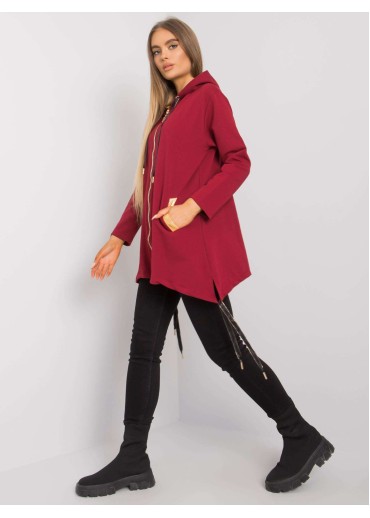 Bordovo červená asymetrická mikina