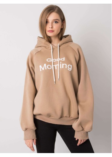 Béžovo hnedá oteplená mikina s kapucňou