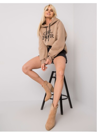 Béžovo hnedá oteplená mikina s kapucňou