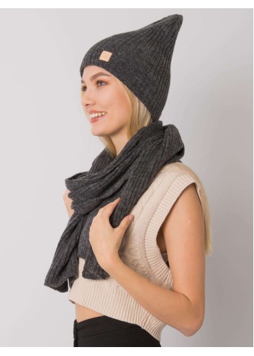 Tmavosivý šál a čiapka komplet