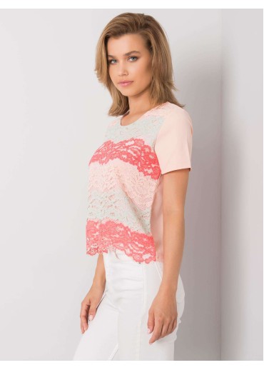 Broskyňovo ružové tričko s čipkou