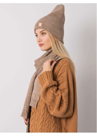 Béžovo hnedý šál a čiapka komplet