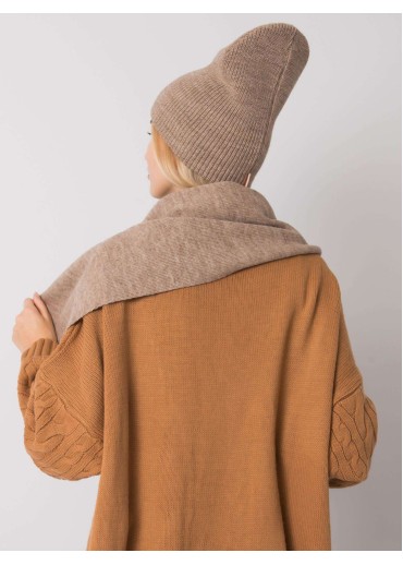 Béžovo hnedý šál a čiapka komplet