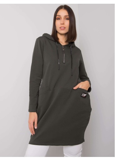 Khaki zelená tunika s kapucňou