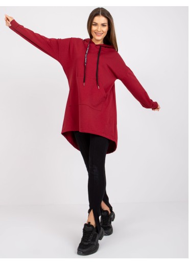 Bordovo červená predĺžená mikina
