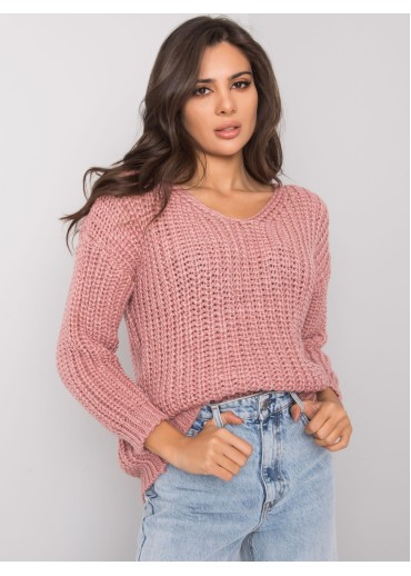 Tmavopúdrovo ružový pletený pulóver