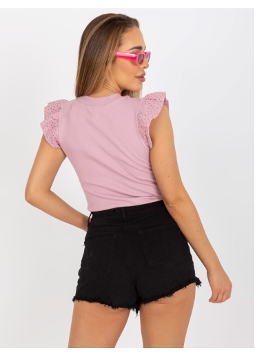 Tmavopúdrovo ružové tričko s čipkovanými rukávmi
