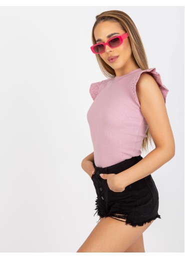 Tmavopúdrovo ružové tričko s čipkovanými rukávmi