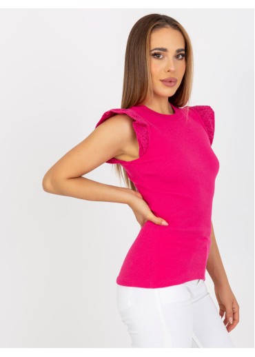 Fuchsiovo ružové tričko s čipkovanými rukávmi