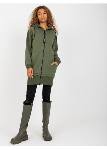 Khaki zelená predĺžená mikina