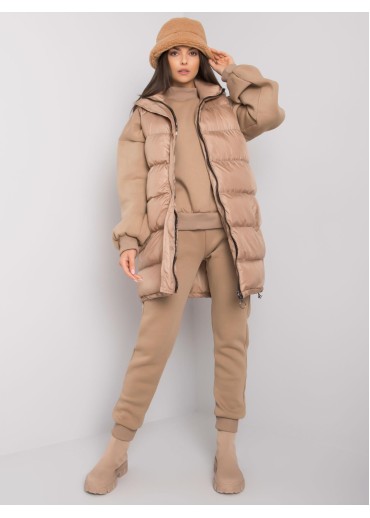 Béžovo hnedá tepláková súprava s vestou