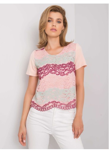 Broskyňovo ružové tričko s čipkou