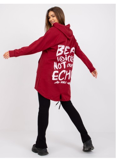 Bordovo červená predĺžená mikina