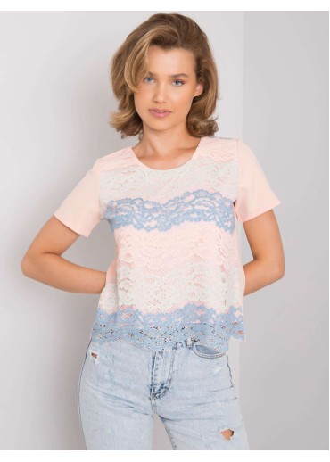 Broskyňovo ružové tričko s čipkou