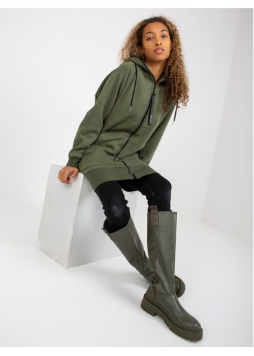 Khaki zelená predĺžená mikina