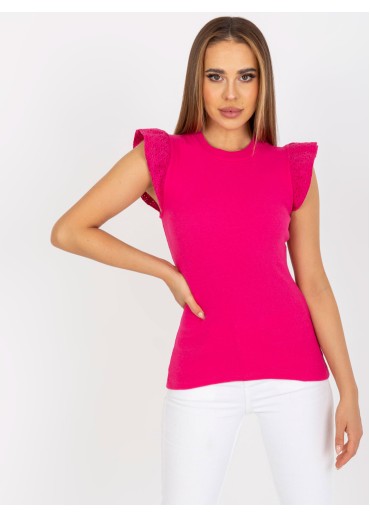 Fuchsiovo ružové tričko s čipkovanými rukávmi