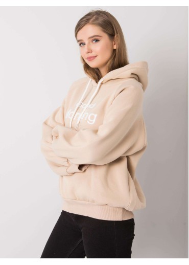 Béžovo hnedá oteplená mikina s kapucňou
