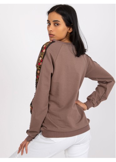 Hnedá basic mikina s výšivkou
