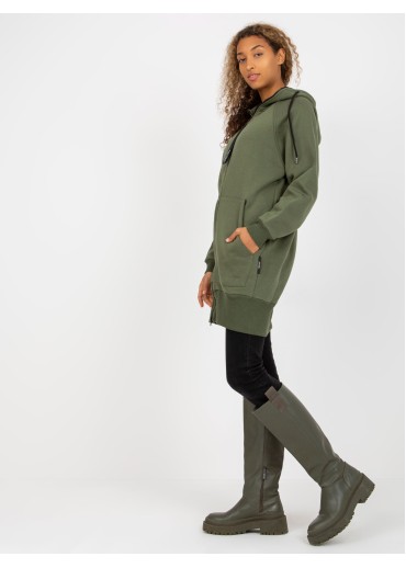 Khaki zelená predĺžená mikina