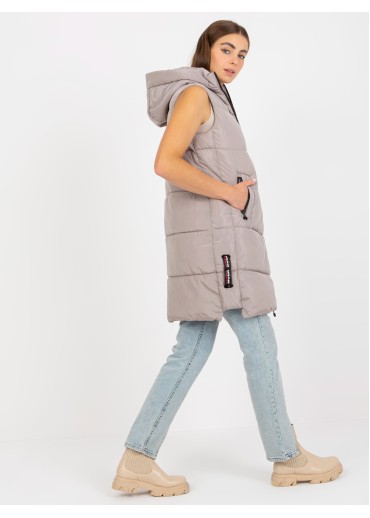 Béžovo hnedá dlhá prešívaná vesta