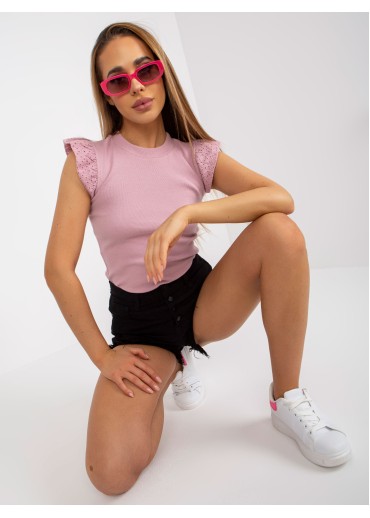 Tmavopúdrovo ružové tričko s čipkovanými rukávmi