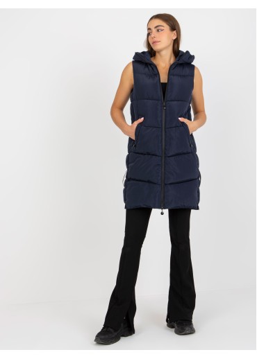 Modrá dlhá prešívaná vesta