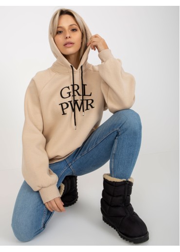 Béžovo hnedá oteplená mikina s kapucňou