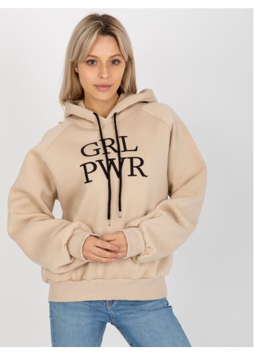 Béžovo hnedá oteplená mikina s kapucňou