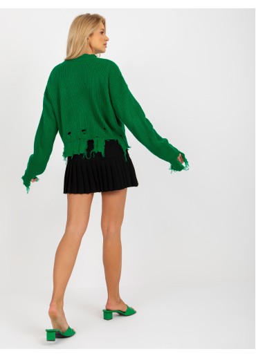 Zelený potrhaný sveter